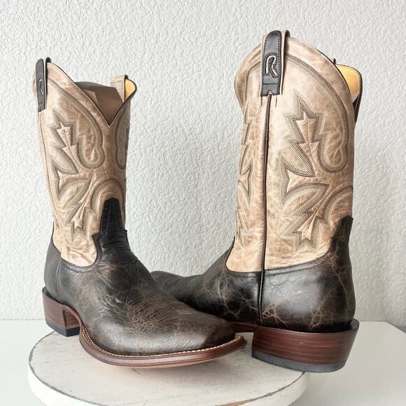 Rod Patrick Mens Cowboy Boots 14.5A Antique Mocha Bison Brown Western Blunt Toe - Picture 15 of 15